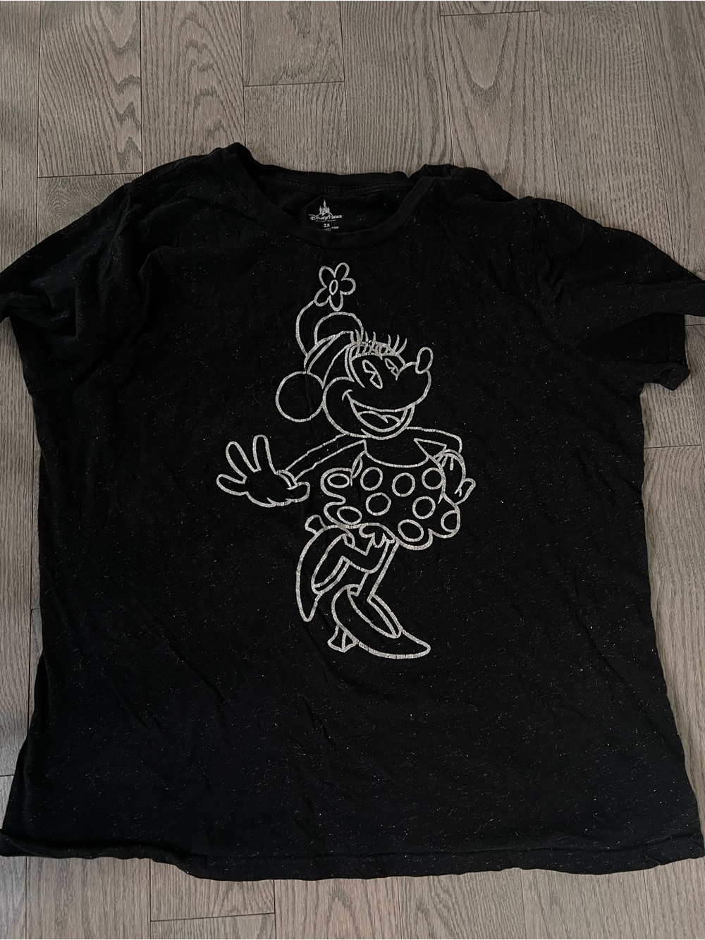 Disney Black Short Sleeve Tee with Glitter Minnie Outline